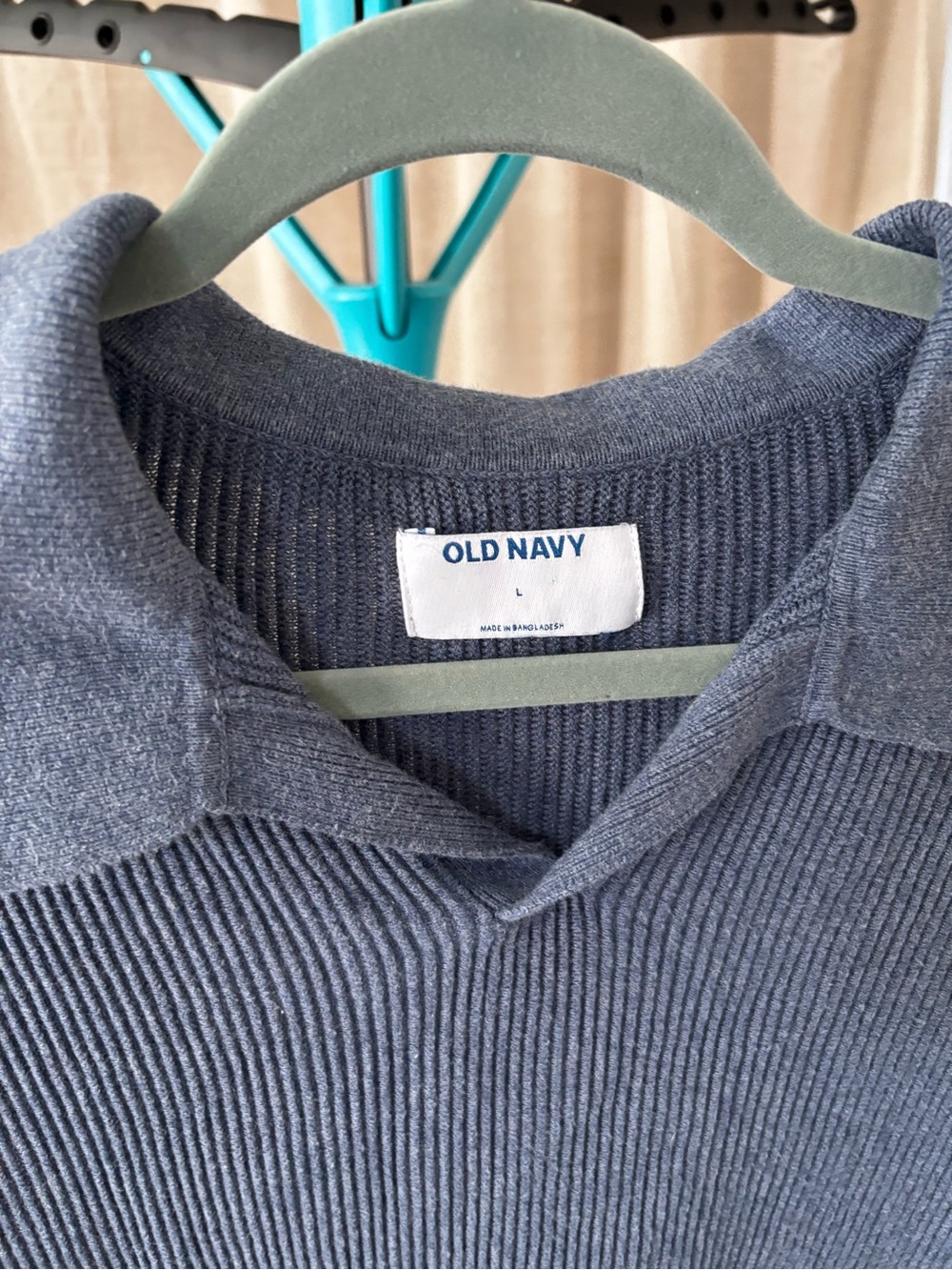 Old Navy Navy Ribbed V‑Neck Polo grandpa Sweater - Picture 4 of 7